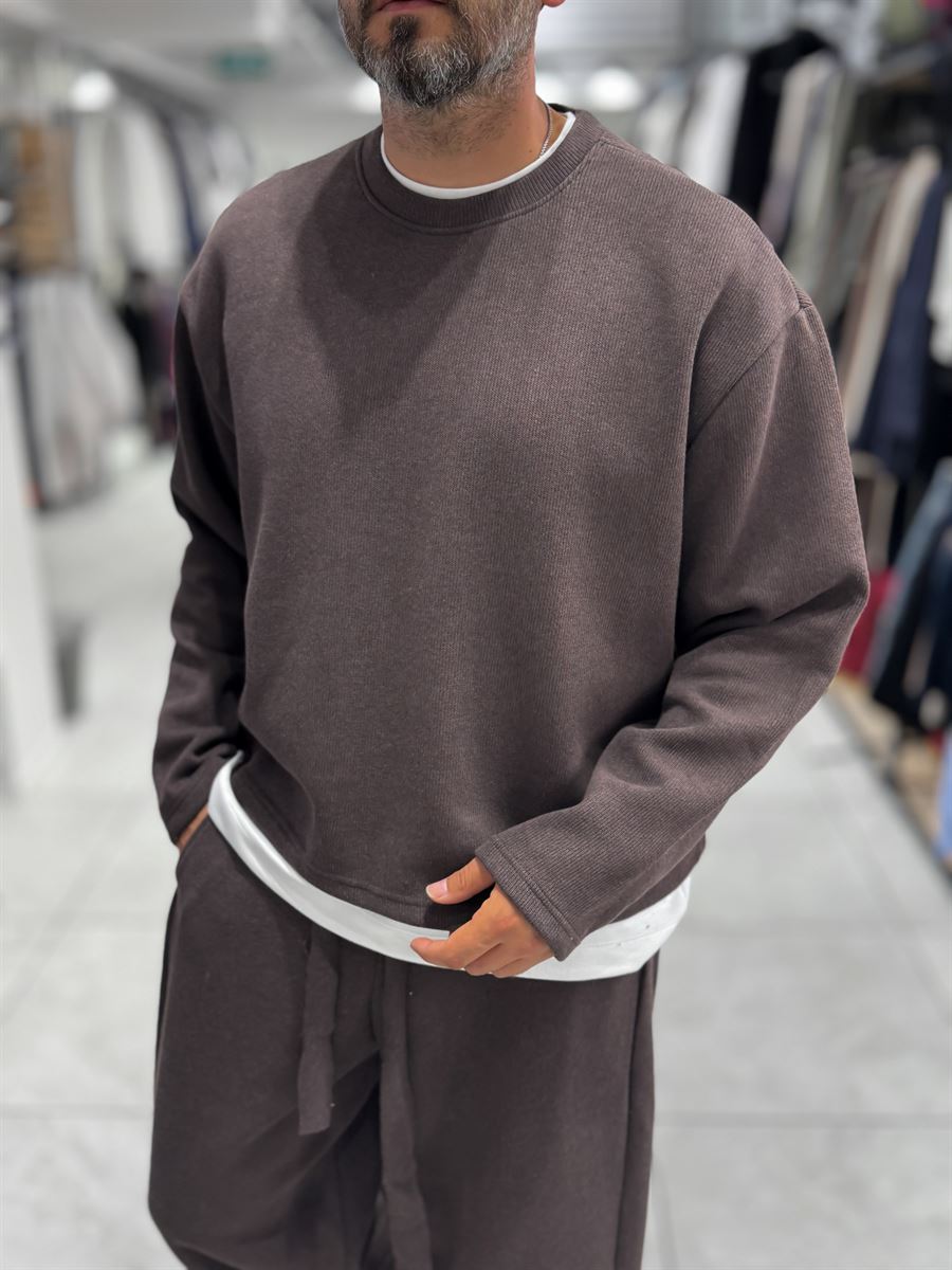 Brown Knitted Basic Knit Sweatshirt HM-
