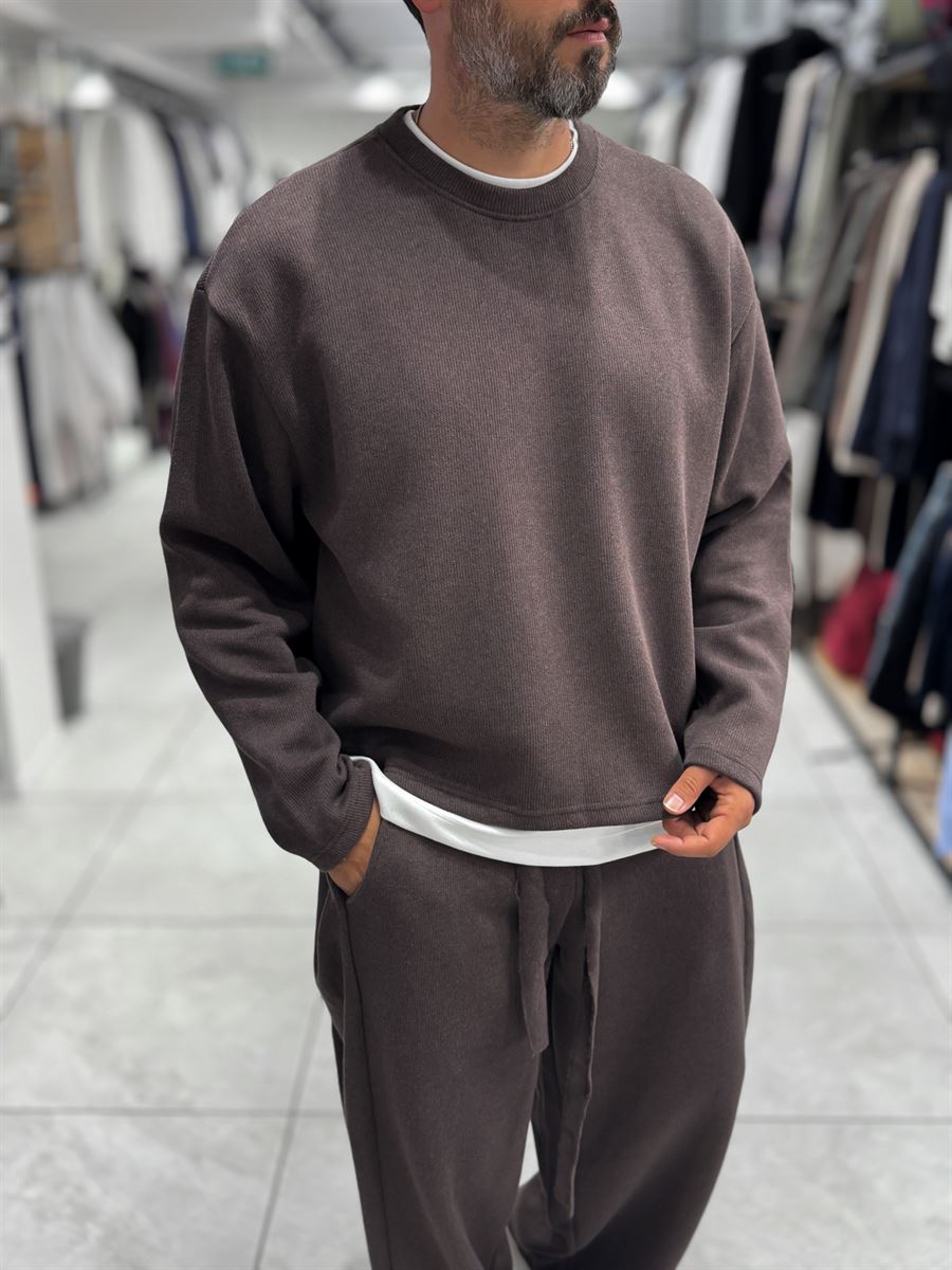 Brown Knitted Basic Knit Sweatshirt HM-
