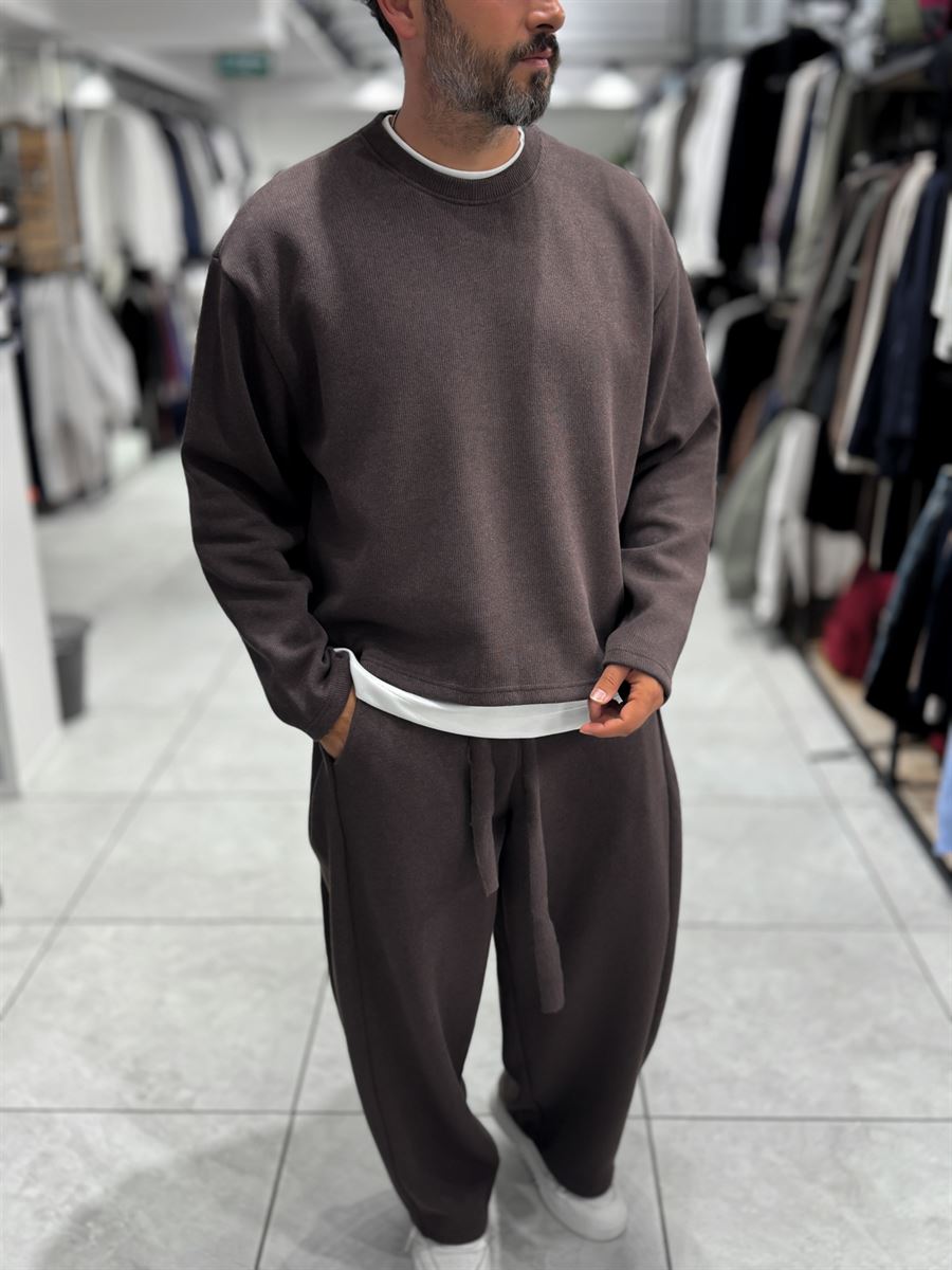 Brown Knitted Basic Knit Sweatshirt HM-