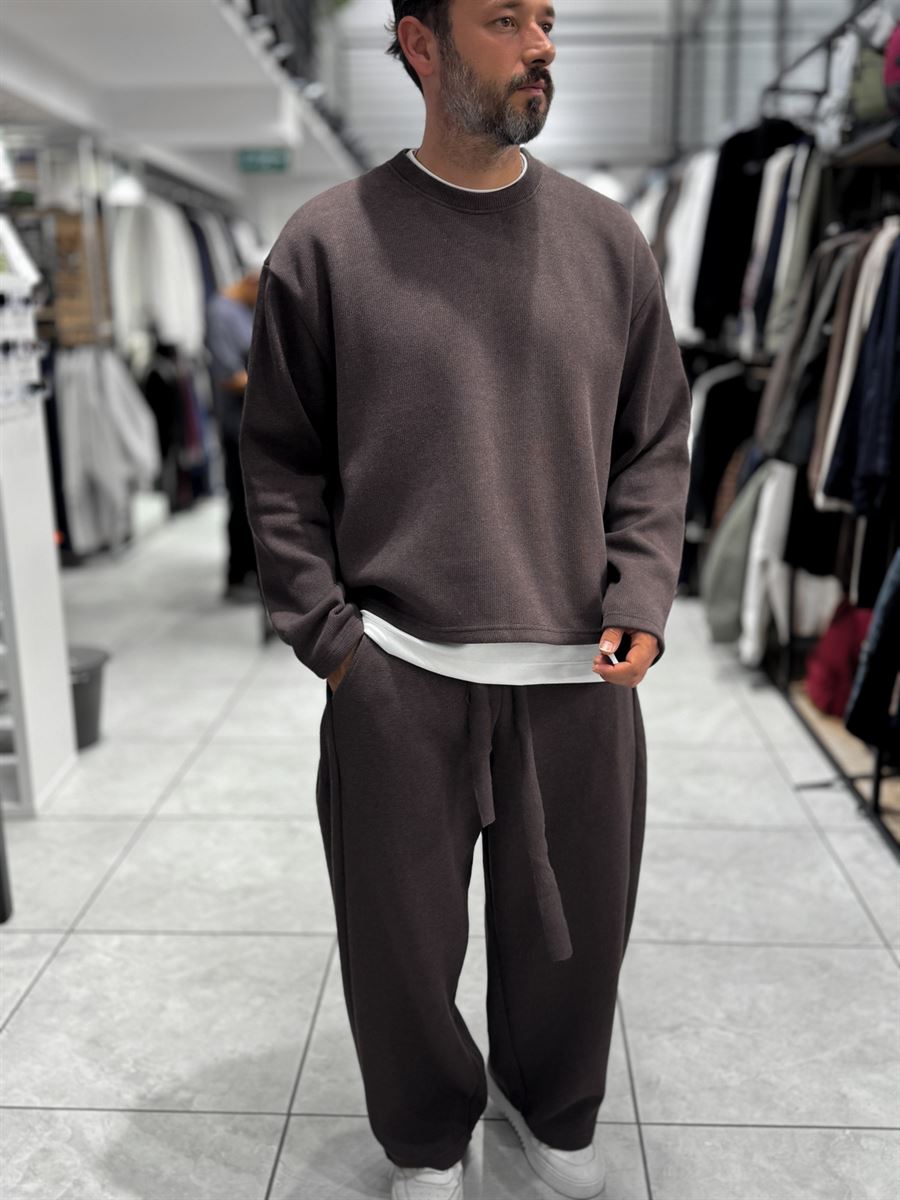 Brown Knitted Basic Knit Sweatshirt HM-