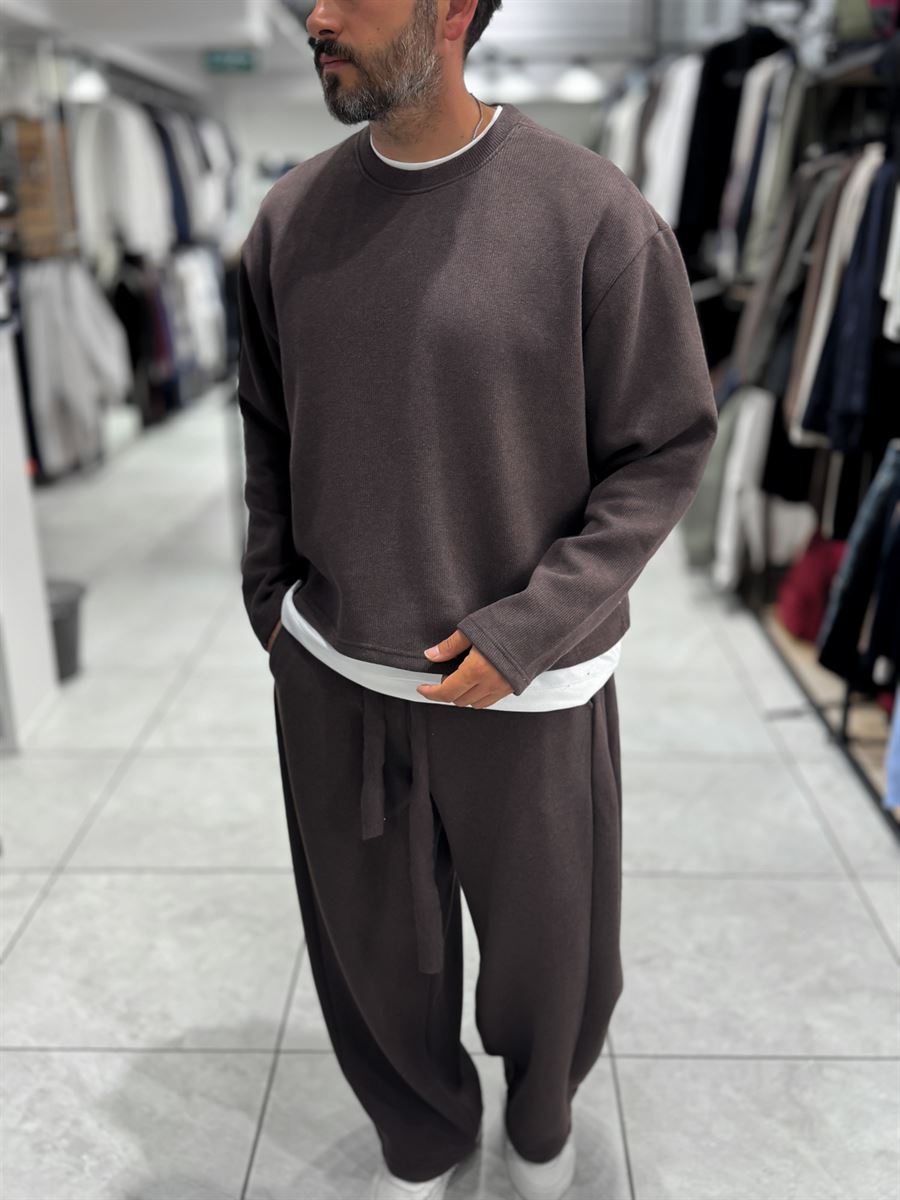 Brown Knitted Basic Knit Sweatshirt HM-