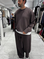 Brown Knitted Basic Knit Sweatshirt HM-