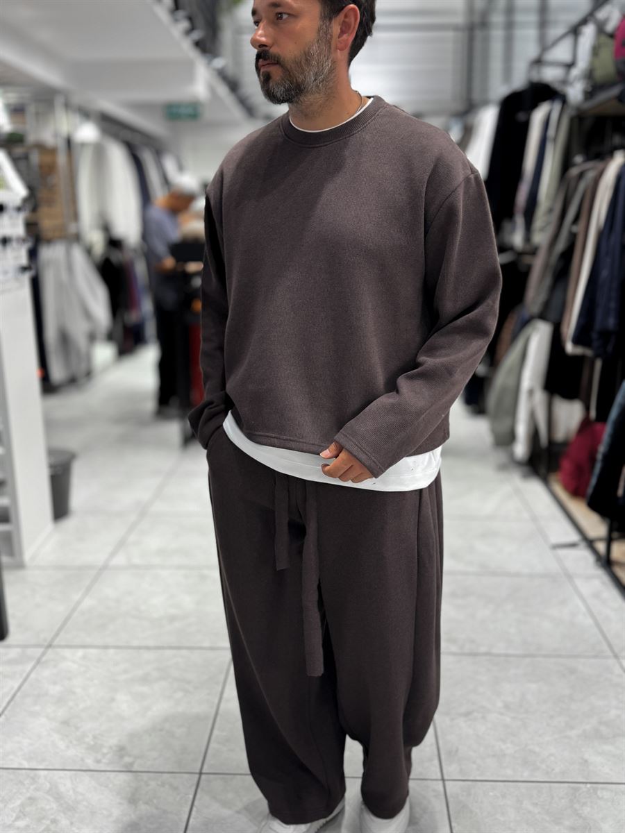 Brown Knitted Basic Knit Sweatshirt HM-