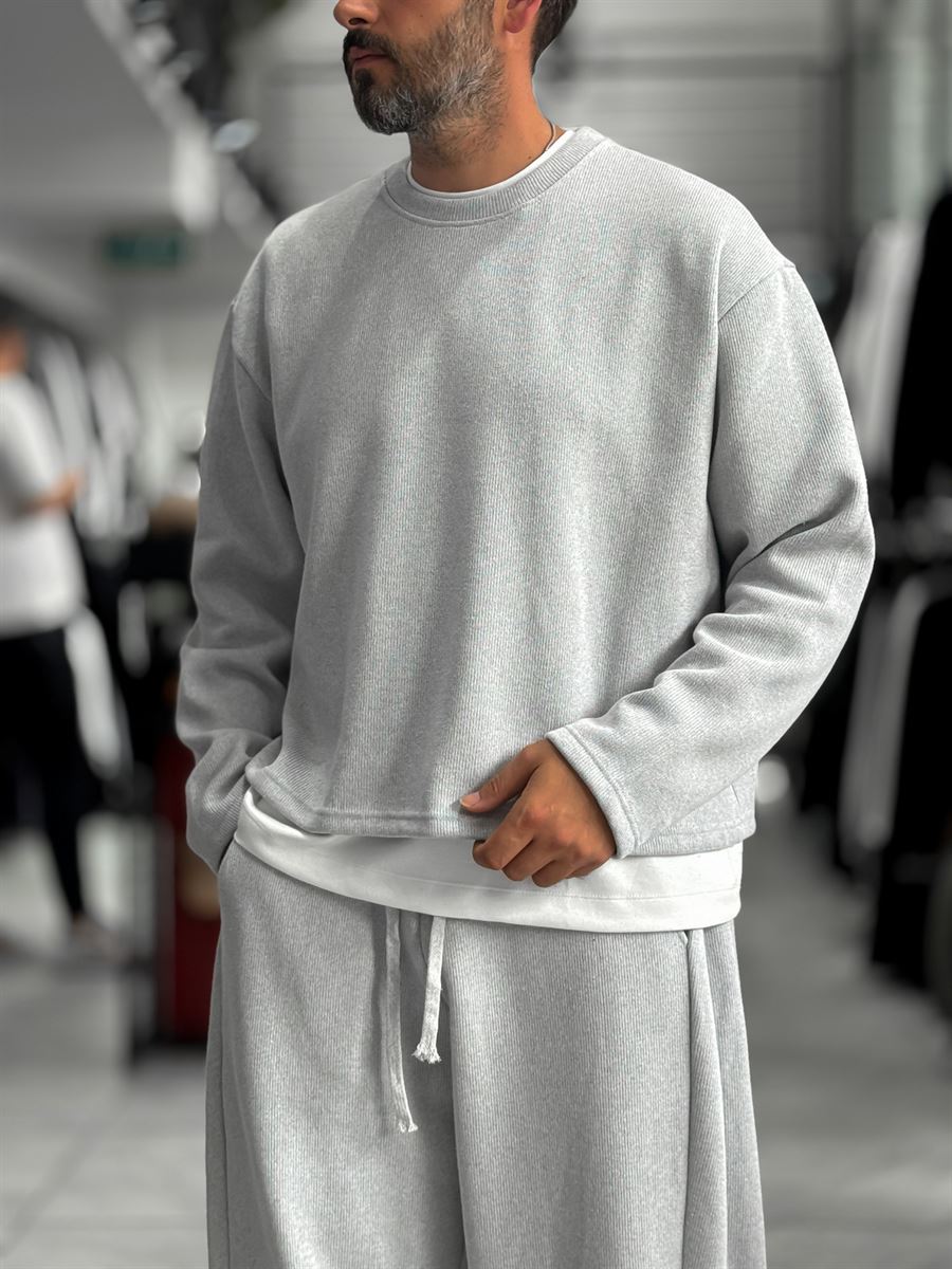 Light Gray Knitted Basic Knit Sweatshirt HM-
