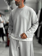 Light Gray Knitted Basic Knit Sweatshirt HM-
