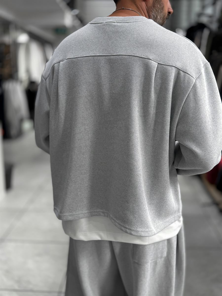 Light Gray Knitted Basic Knit Sweatshirt HM-