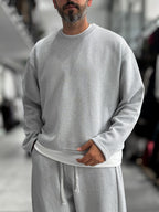 Light Gray Knitted Basic Knit Sweatshirt HM-