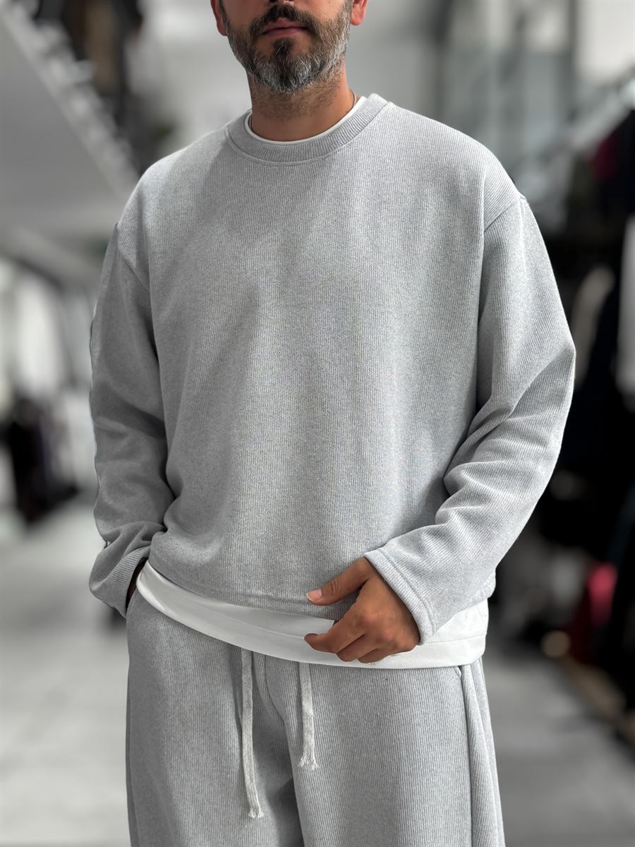 Light Gray Knitted Basic Knit Sweatshirt HM-