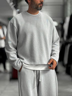 Light Gray Knitted Basic Knit Sweatshirt HM-