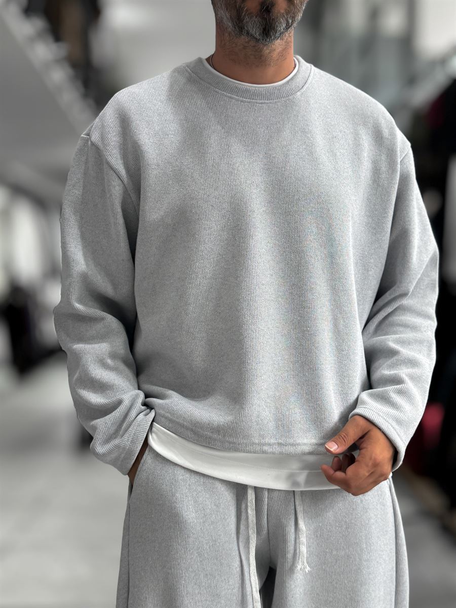 Light Gray Knitted Basic Knit Sweatshirt HM-