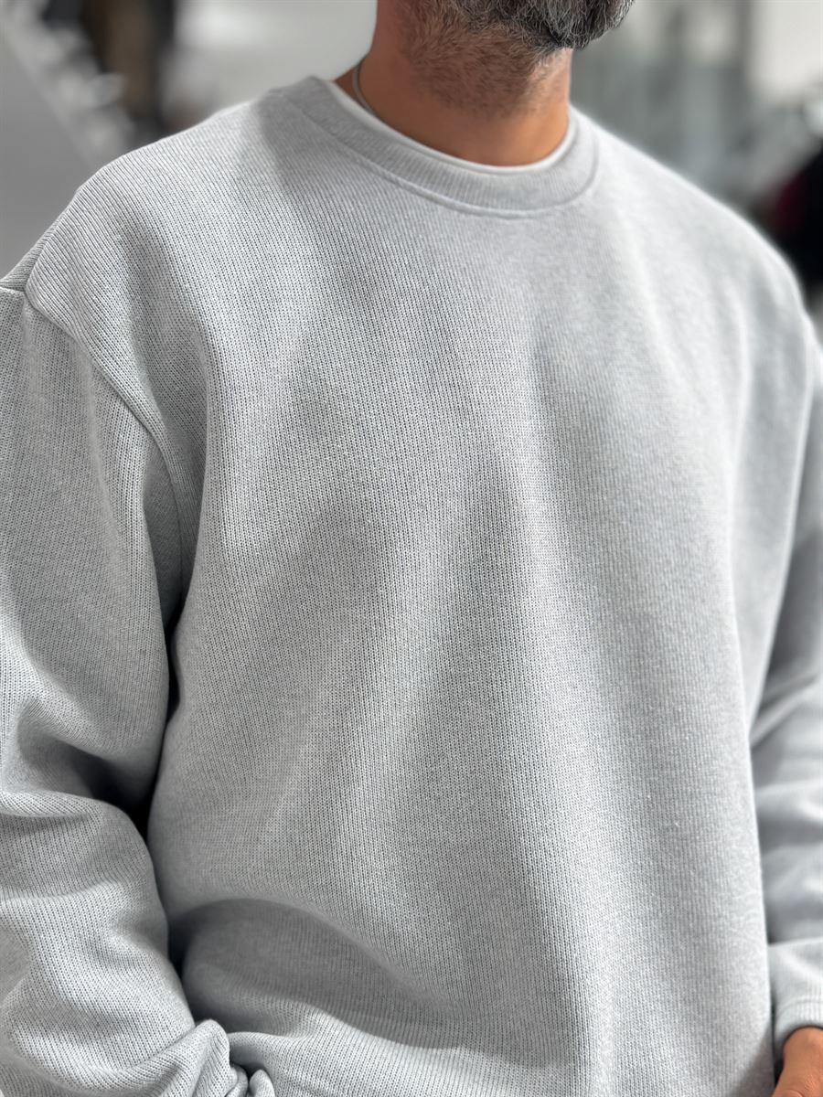 Light Gray Knitted Basic Knit Sweatshirt HM-