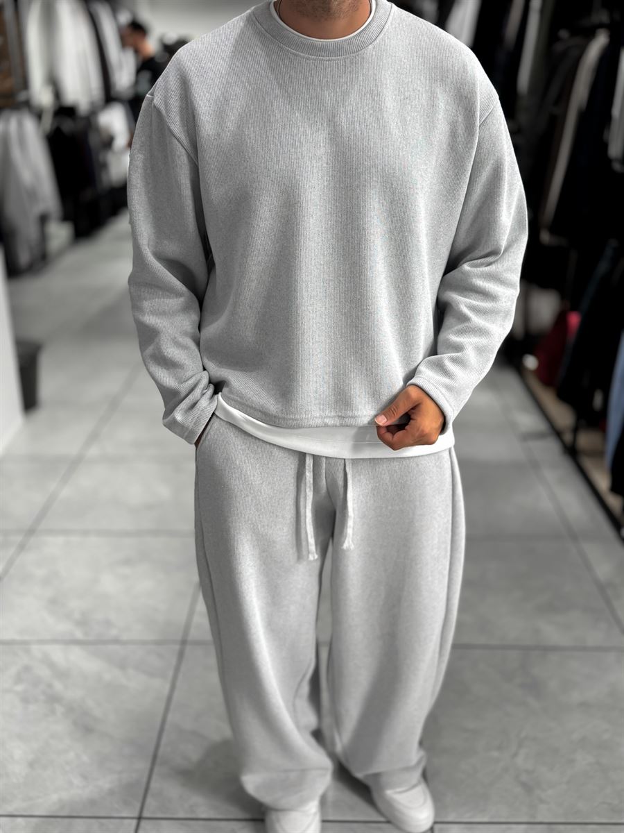 Light Gray Knitted Basic Knit Sweatshirt HM-