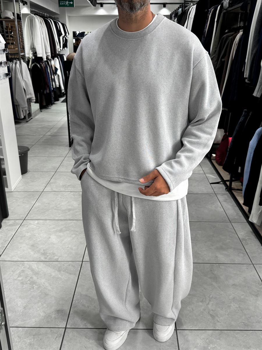 Light Gray Knitted Basic Knit Sweatshirt HM-