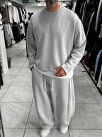 Light Gray Knitted Basic Knit Sweatshirt HM-
