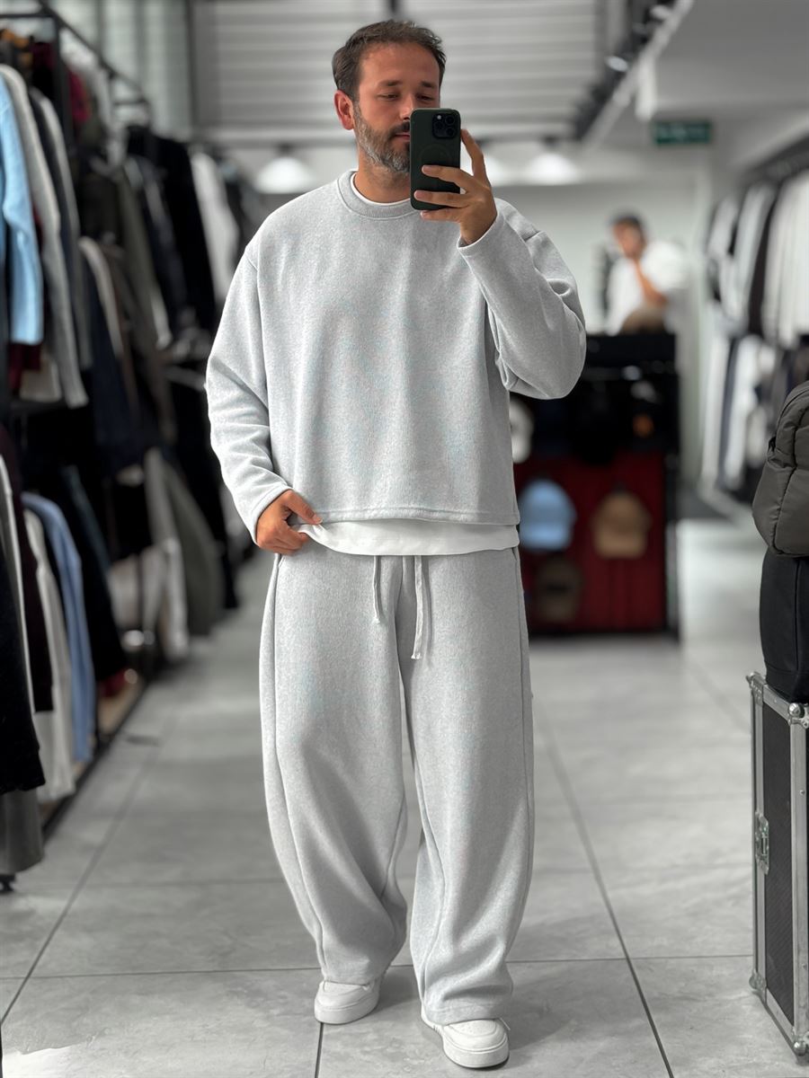 Light Gray Knitted Basic Knit Sweatshirt HM-
