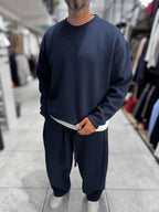 Navy Knitted Basic Knit Sweatshirt HM-