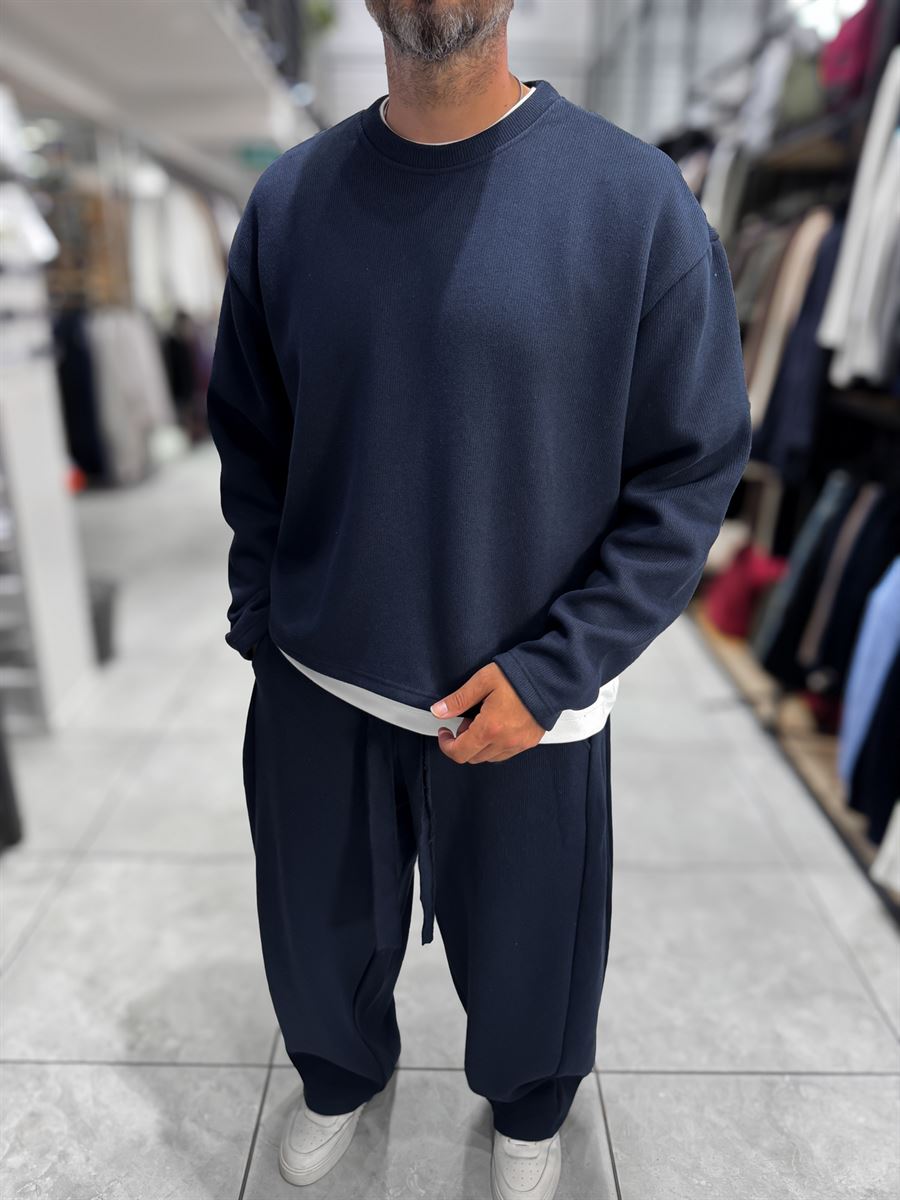Navy Knitted Basic Knit Sweatshirt HM-