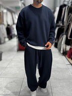 Navy Knitted Basic Knit Sweatshirt HM-