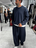 Navy Knitted Basic Knit Sweatshirt HM-