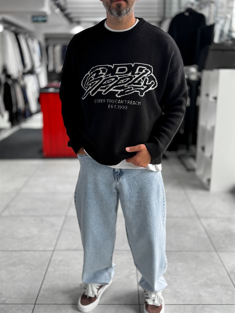 Black Nowhere Oversized Knit Sweater PM-016