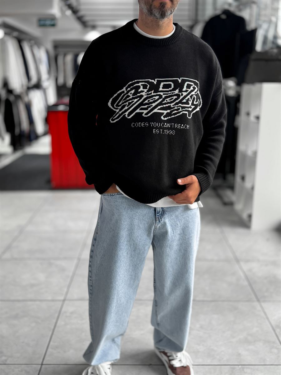 Black Nowhere Oversized Knit Sweater PM-016