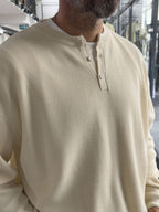 Beige Button-Collar Oversized Knit Sweatshirt PM-009