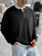 Black Button-Collar Oversized Knit Sweatshirt PM-009