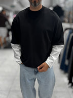 Black Panelled Sleeve Lightweight Oversized Sweatshirt PM-206