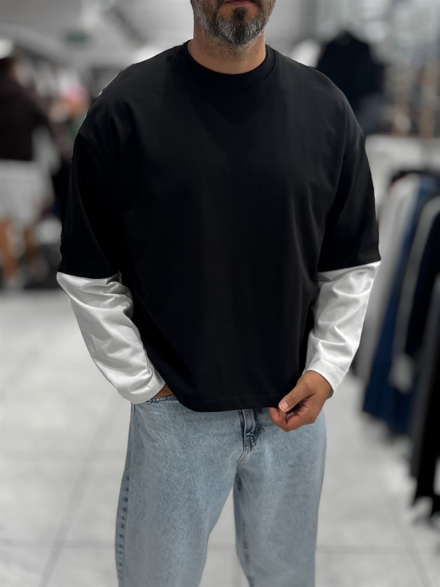 Black Panelled Sleeve Lightweight Oversized Sweatshirt PM-206