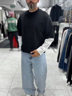 Black Panelled Sleeve Lightweight Oversized Sweatshirt PM-206
