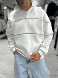 White Half-Zip Piped Sweatshirt PM-118