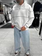 White Half-Zip Piped Sweatshirt PM-118