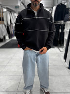 Black Half-Zip Piped Sweatshirt PM-118