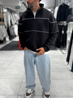 Black Half-Zip Piped Sweatshirt PM-118