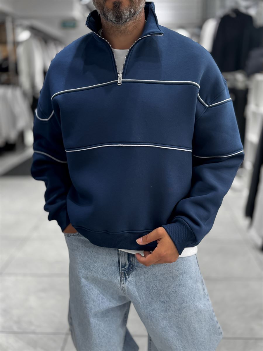Navy Half-Zip Piped Sweatshirt PM-118