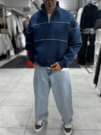 Navy Half-Zip Piped Sweatshirt PM-118