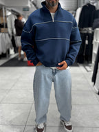 Navy Half-Zip Piped Sweatshirt PM-118