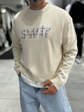 Beige Front Patch Oversized Knit Sweatshirt PM-011