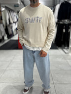 Beige Front Patch Oversized Knit Sweatshirt PM-011