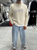 Beige Front Patch Oversized Knit Sweatshirt PM-011