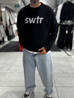 Black Front Patch Oversized Knit Sweatshirt PM-011
