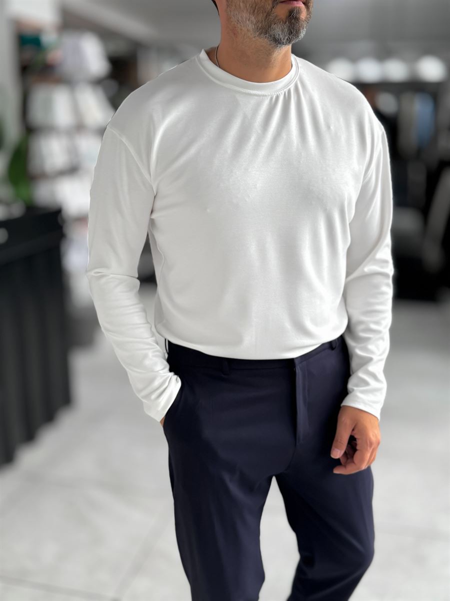 White Modal Basic Lightweight Sweatshirt PM-201