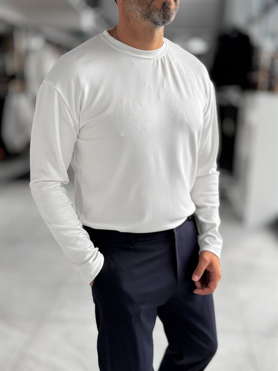 White Modal Basic Lightweight Sweatshirt PM-201