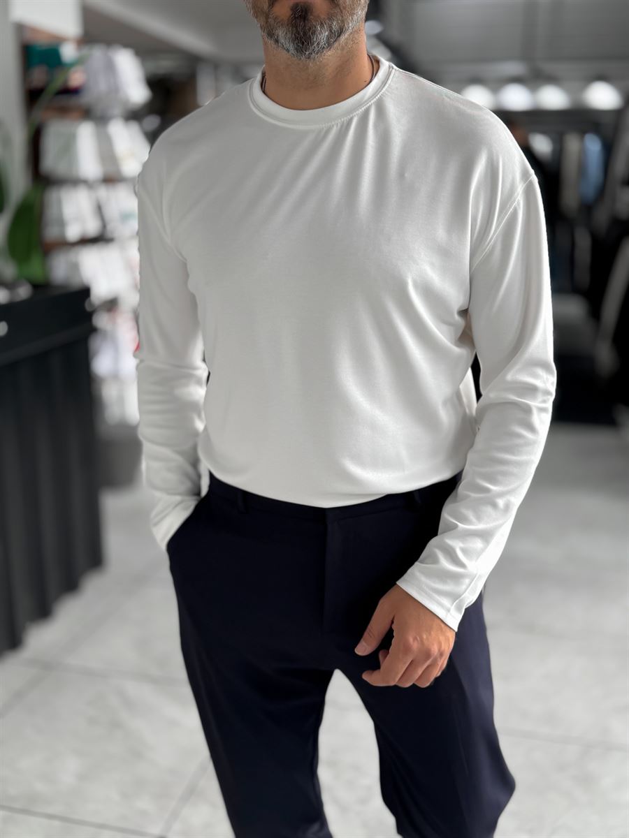 White Modal Basic Lightweight Sweatshirt PM-201