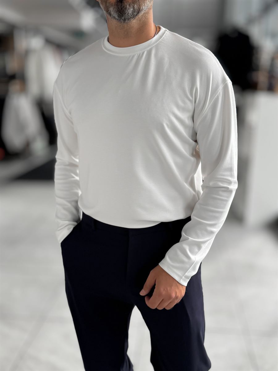 White Modal Basic Lightweight Sweatshirt PM-201