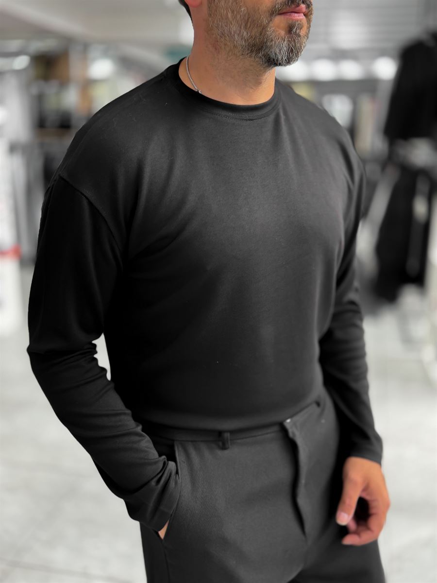 Black Modal Basic Lightweight Sweatshirt PM-201