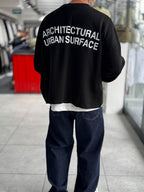Black Surface Printed Oversized Knit Sweatshirt PM-019