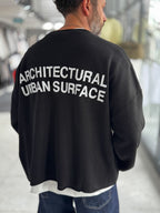 Black Surface Printed Oversized Knit Sweatshirt PM-019