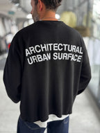 Black Surface Printed Oversized Knit Sweatshirt PM-019