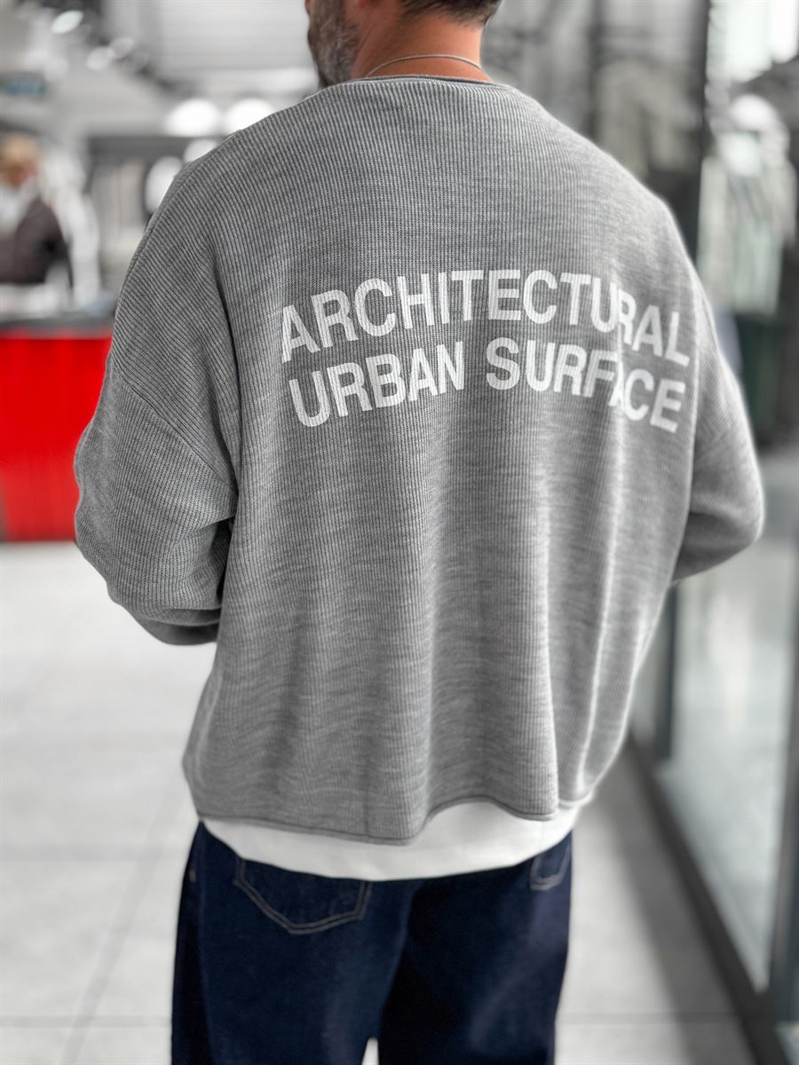 Gray Surface Printed Oversized Knit Sweatshirt PM-019